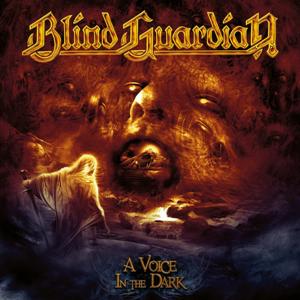 Albumcover der Band Blind Guardian mit dem Titel A Voice in the Dark: Oben der Schriftzug ‚Blind Guardian‘ in goldener, verzierter Schrift.